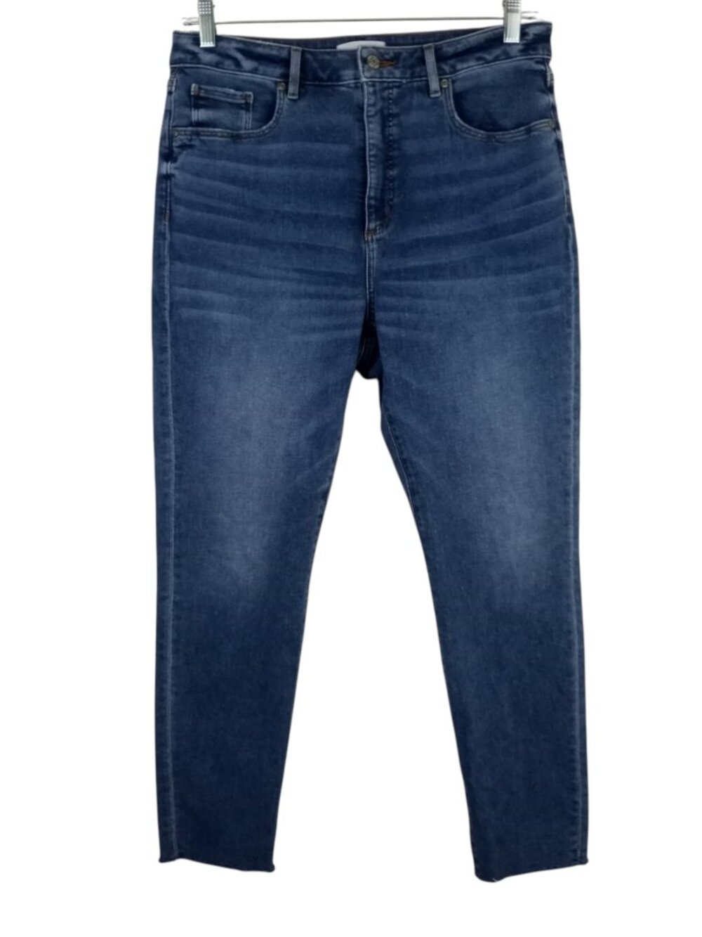 LOFT Curvy Skinny High Rise Ankle Denim Jeans 32/12 Medium Wash Blue Frayed Hem